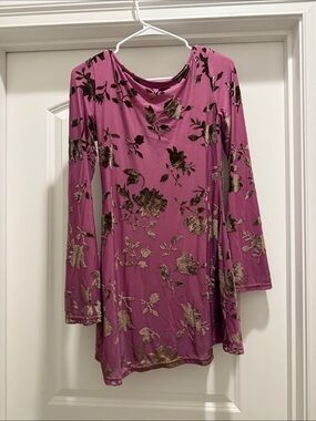 Princess Polly Mauve Floral Burnout Long Sleeve Top with Gold Accents